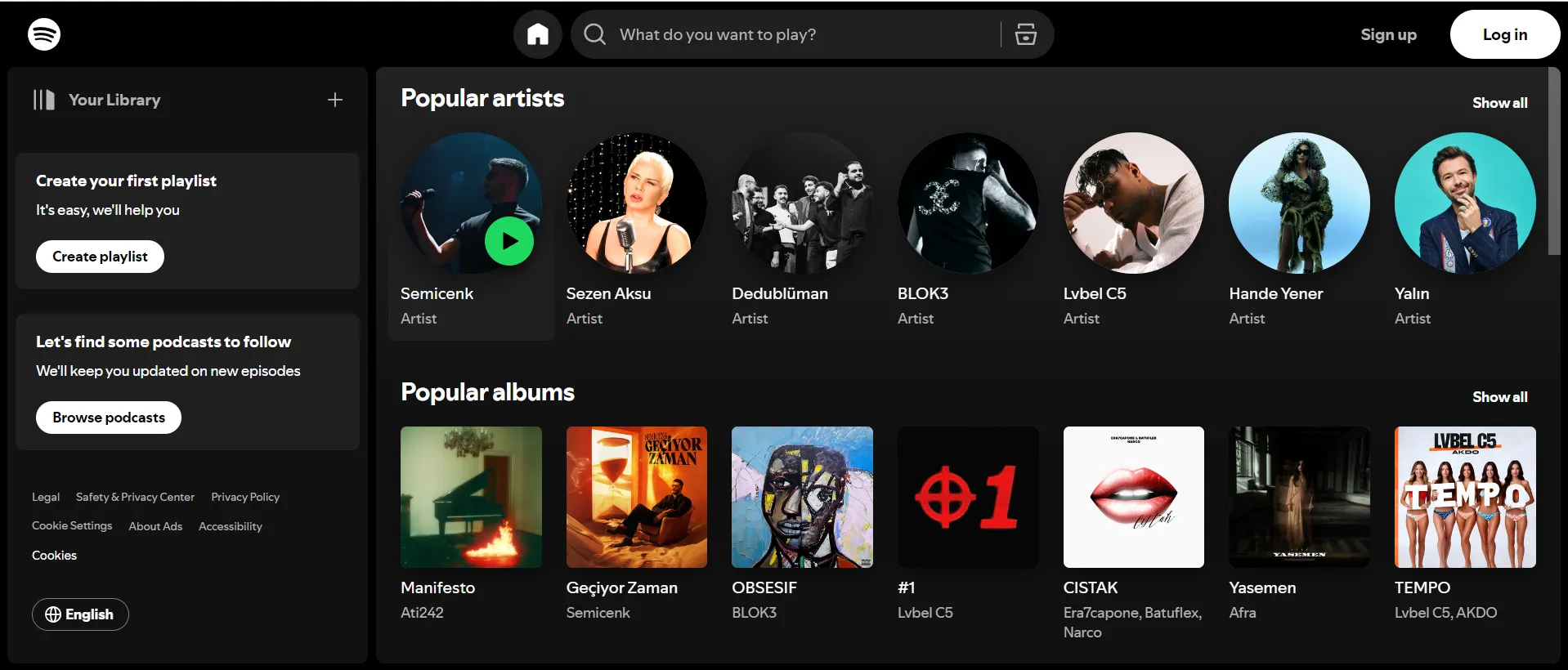 Spotify homepage