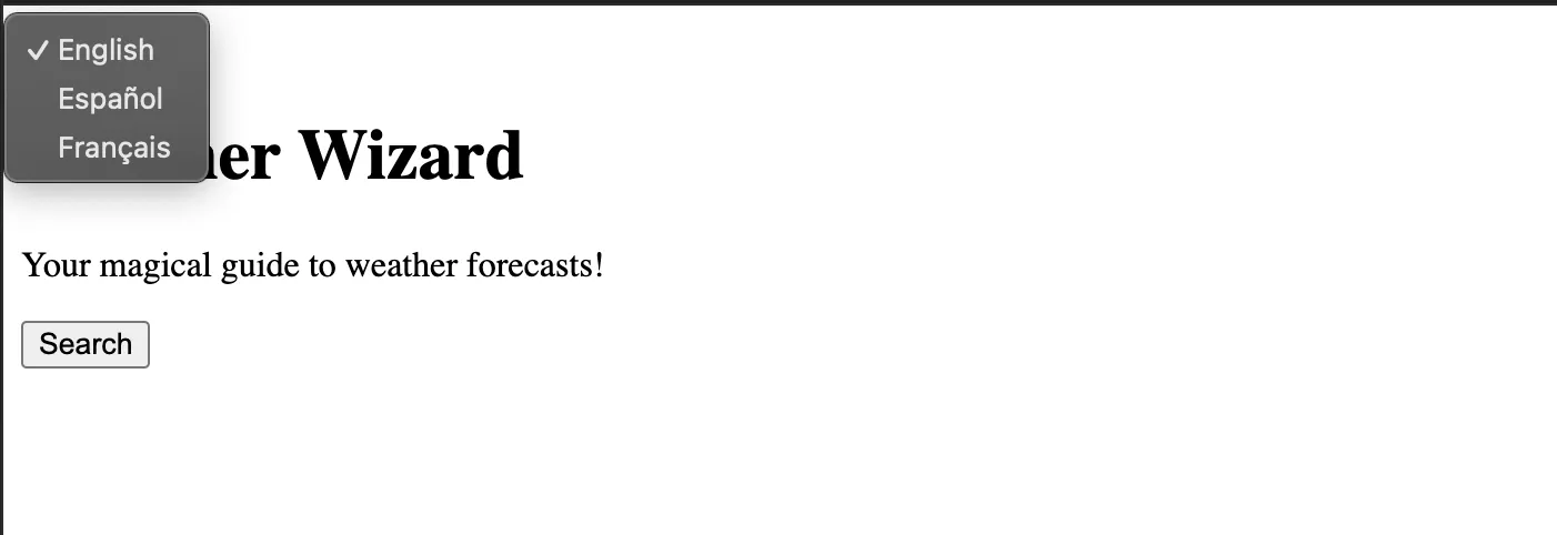 a drop-down menu with language options