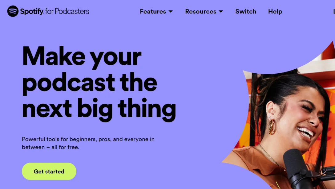 Screenshot of Spotify for Podcaster’s landing page
