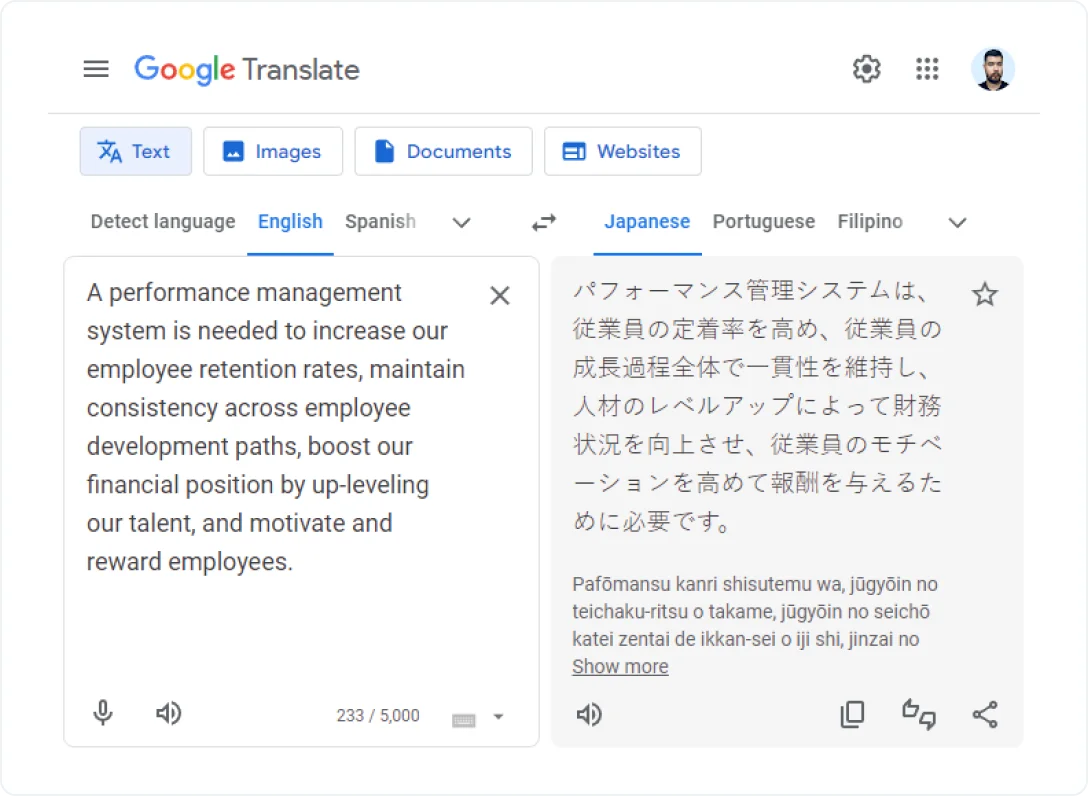 Genauigkeit von Google Translate Englisch Japanisch