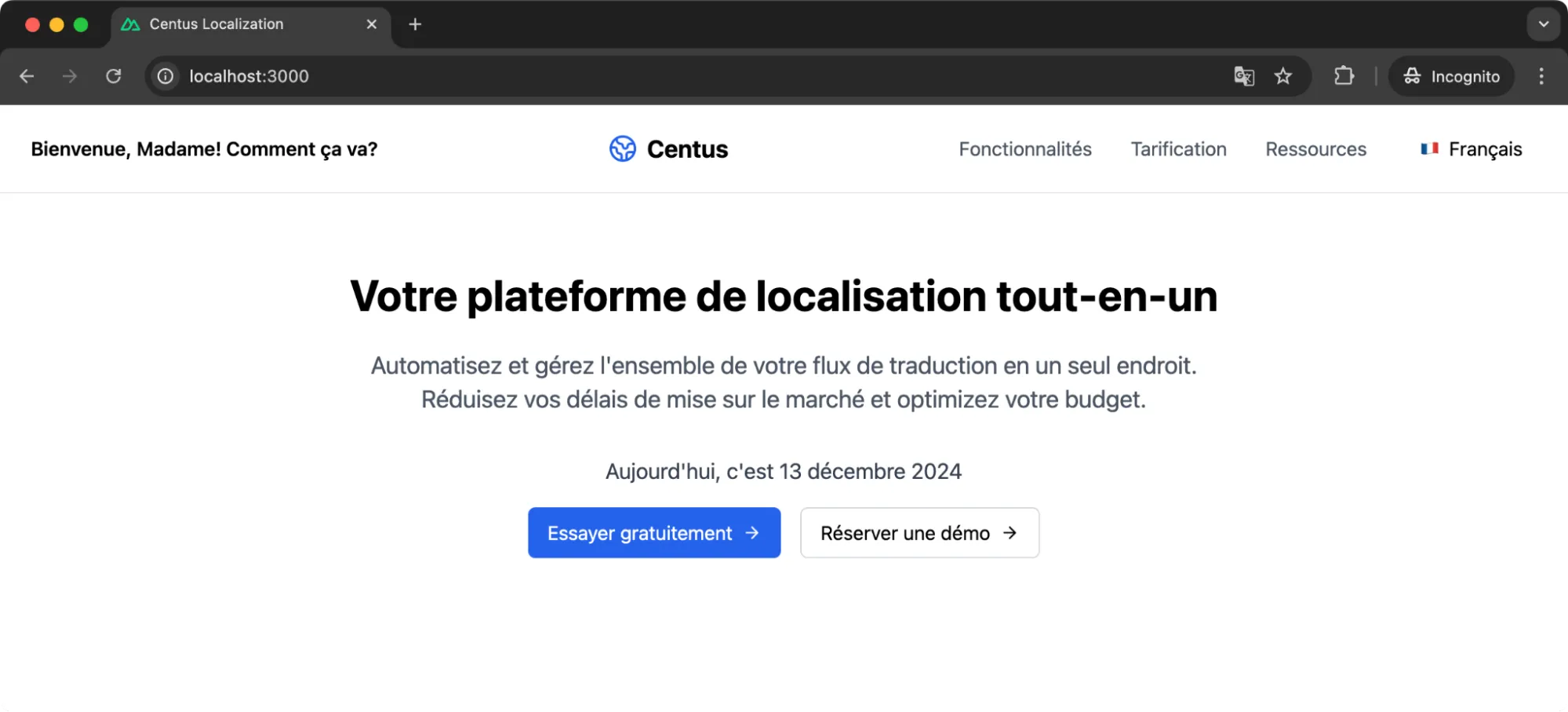 date and time formatting in the French version of the demo app 