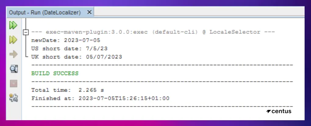 Output from the DateLocalizer program