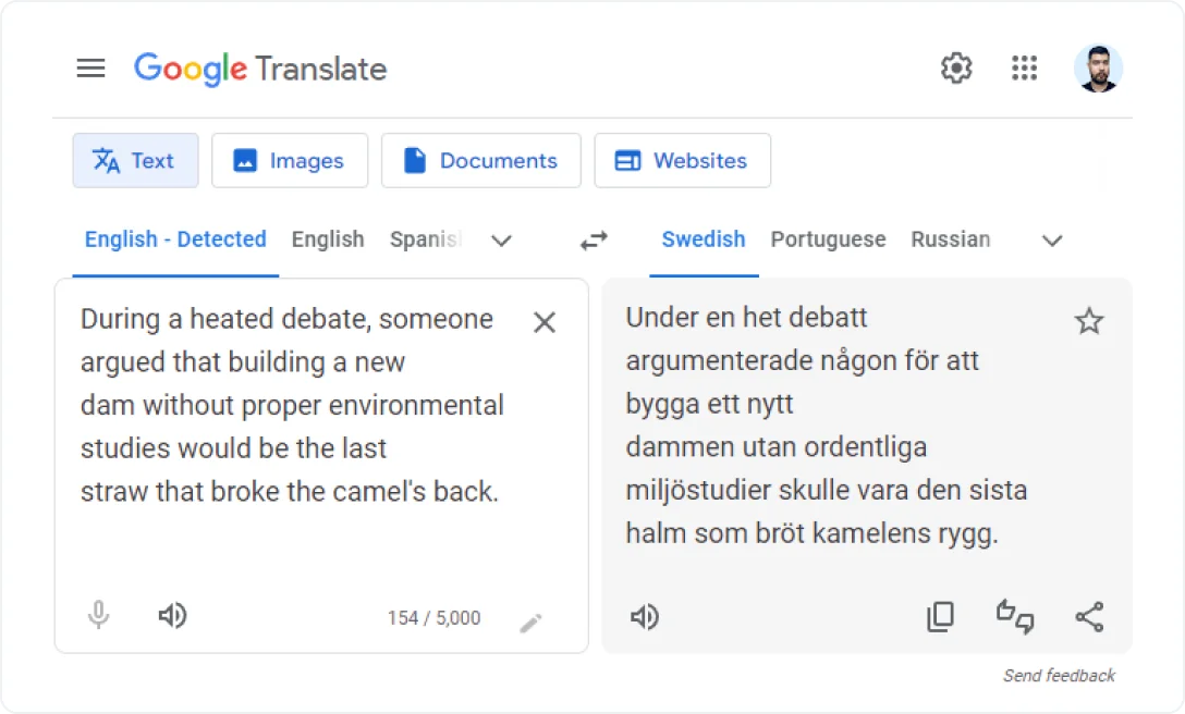 Genauigkeit von Google Translate Englisch Schwedisch