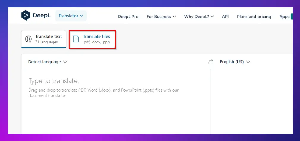 how to translate a document using DeepL