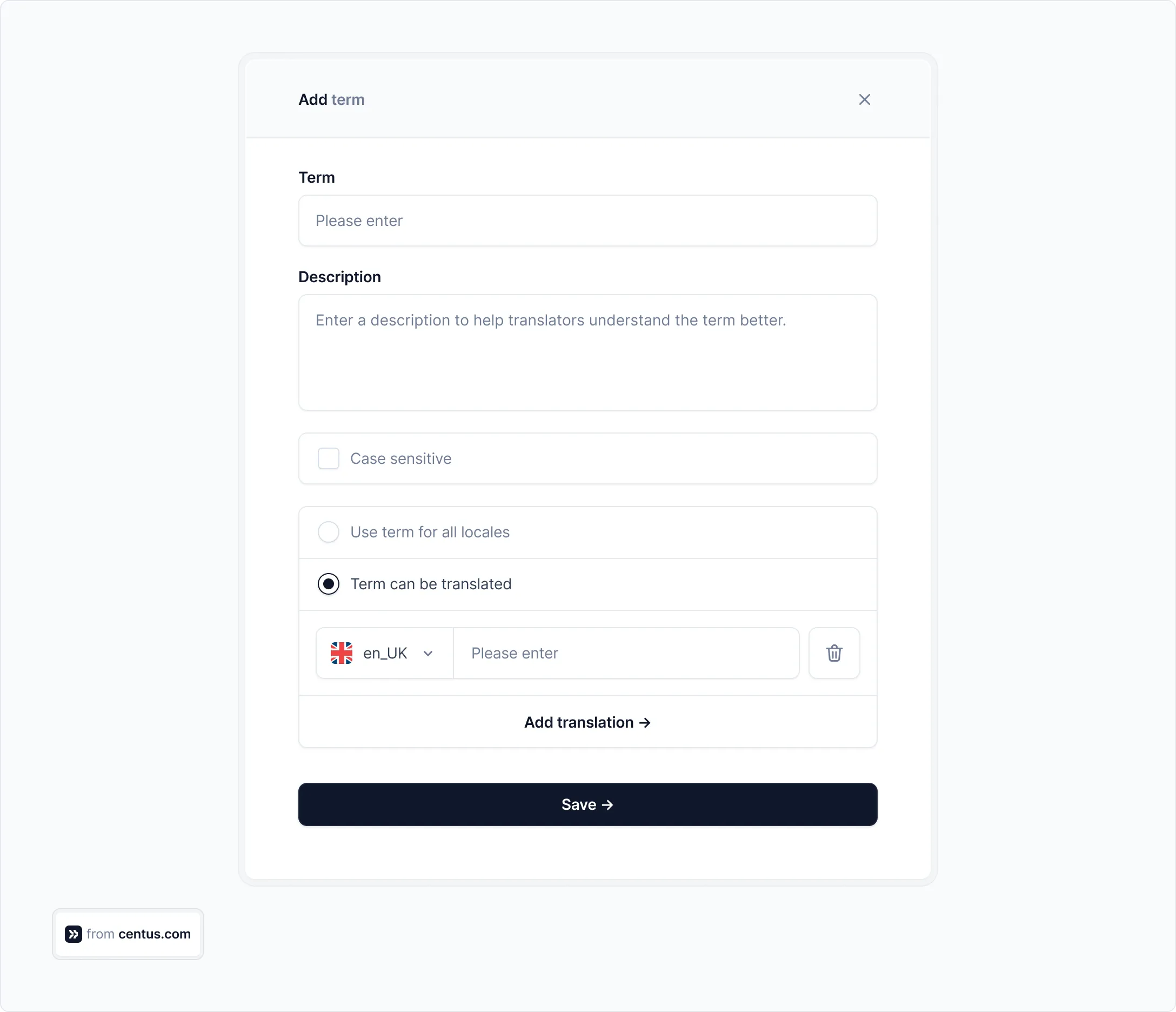 Adding glossary terms in a TMS