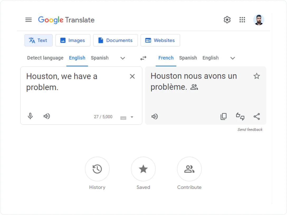 Google translate screenshot