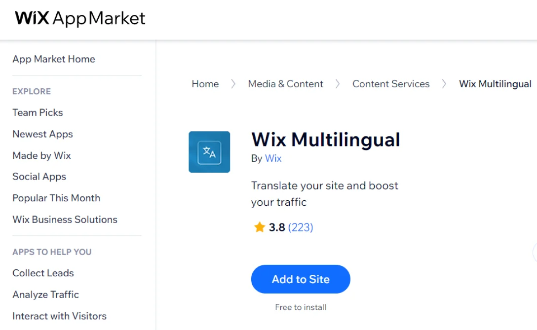 adding wix multilingual plugin