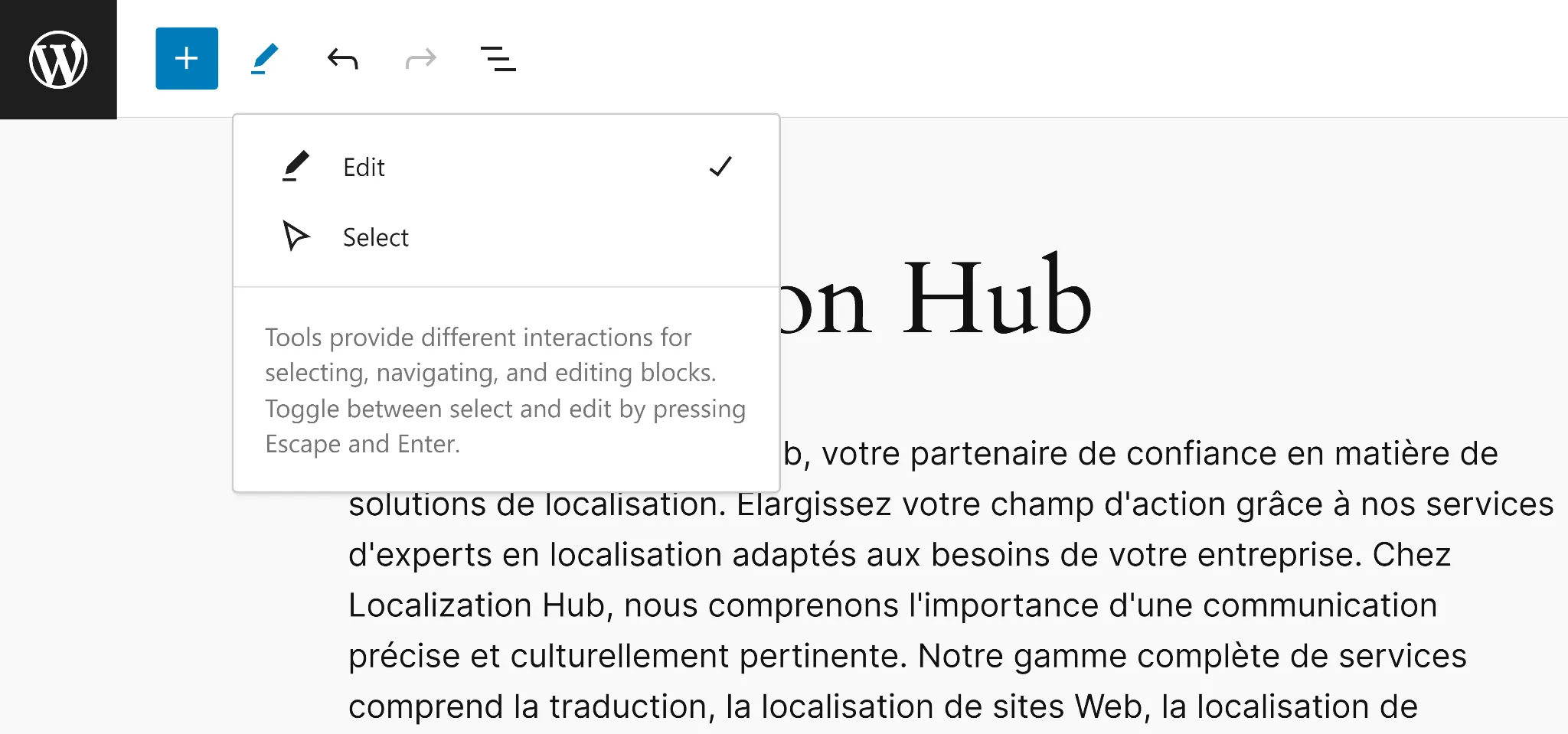 Wordpress edit post screen with languages metabox