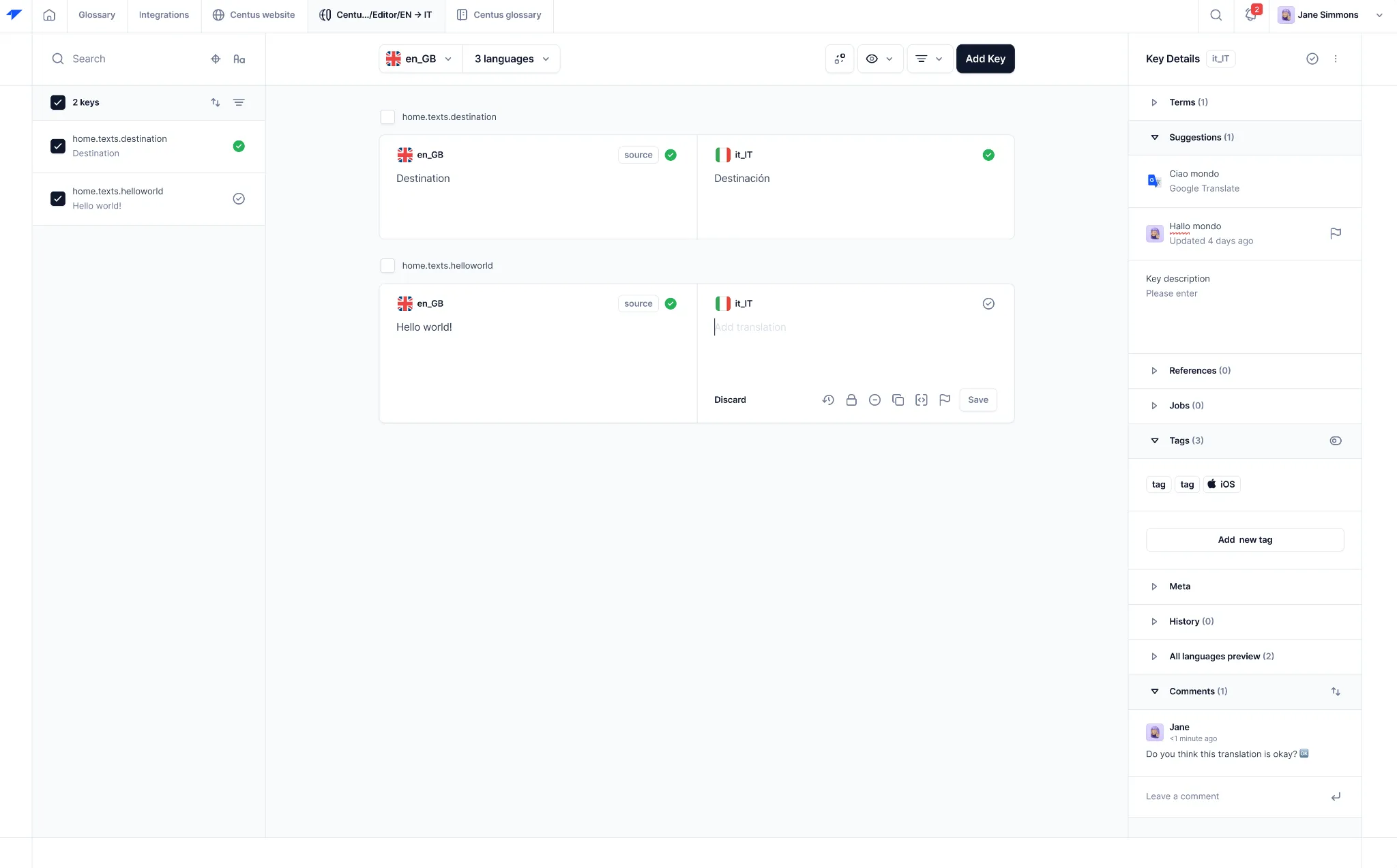 Centus app localization platform