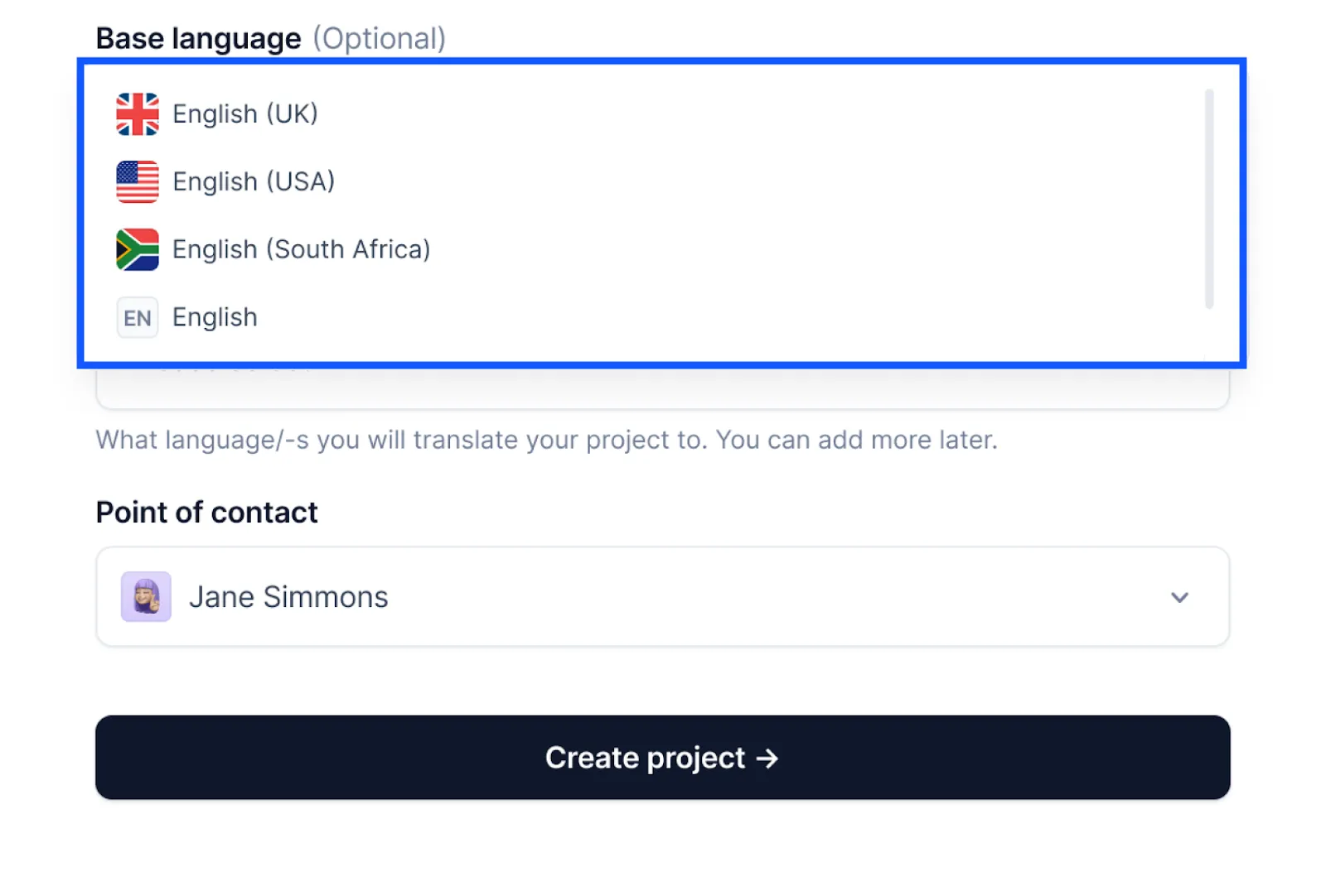 selecting the base language in Centus