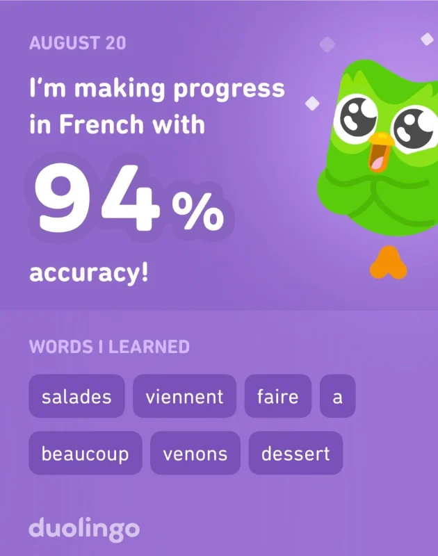 A screenshot of Duolingo’s progress sharing page