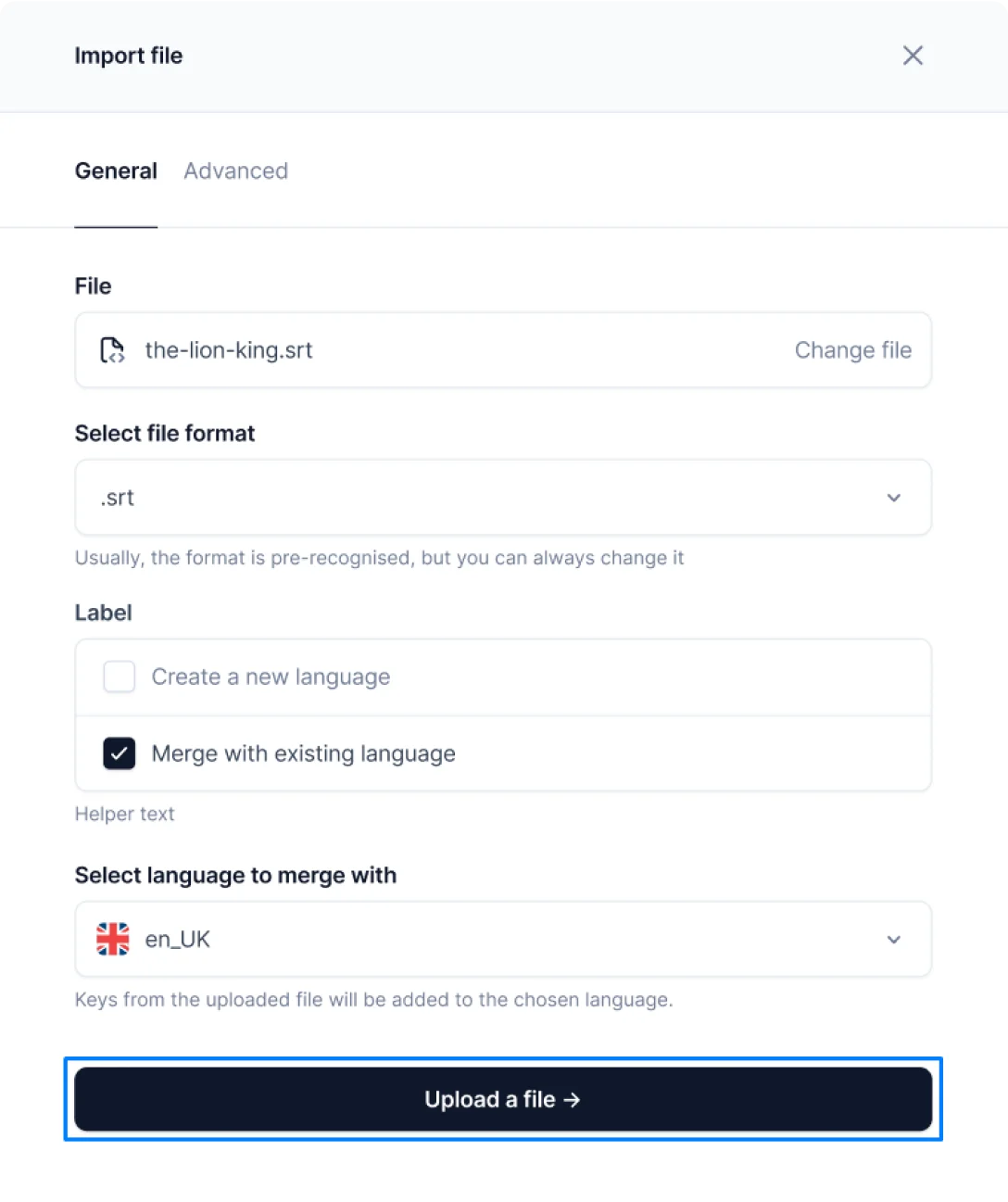uploading a file in Centus