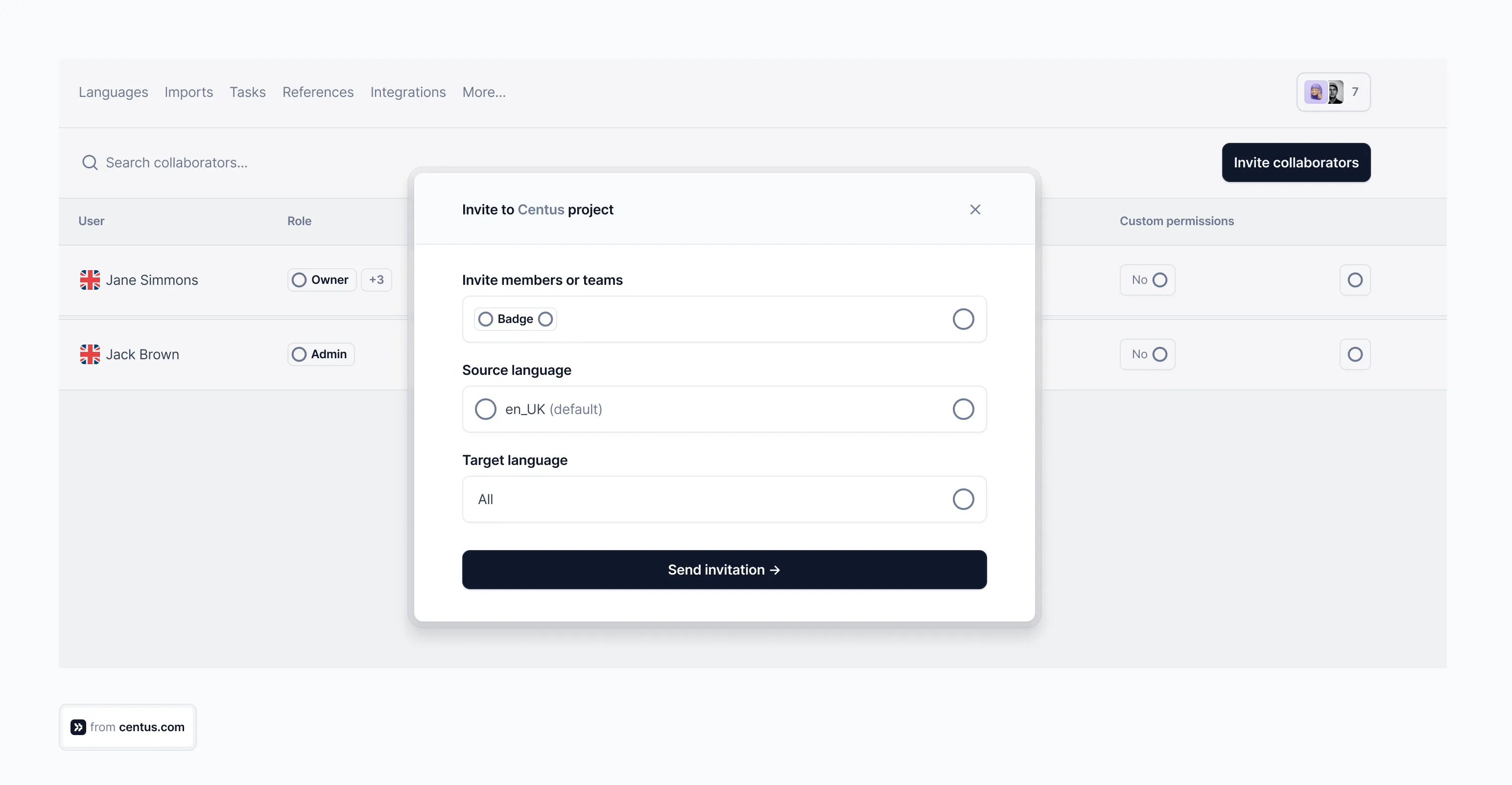 inviting collaborators to a TMS