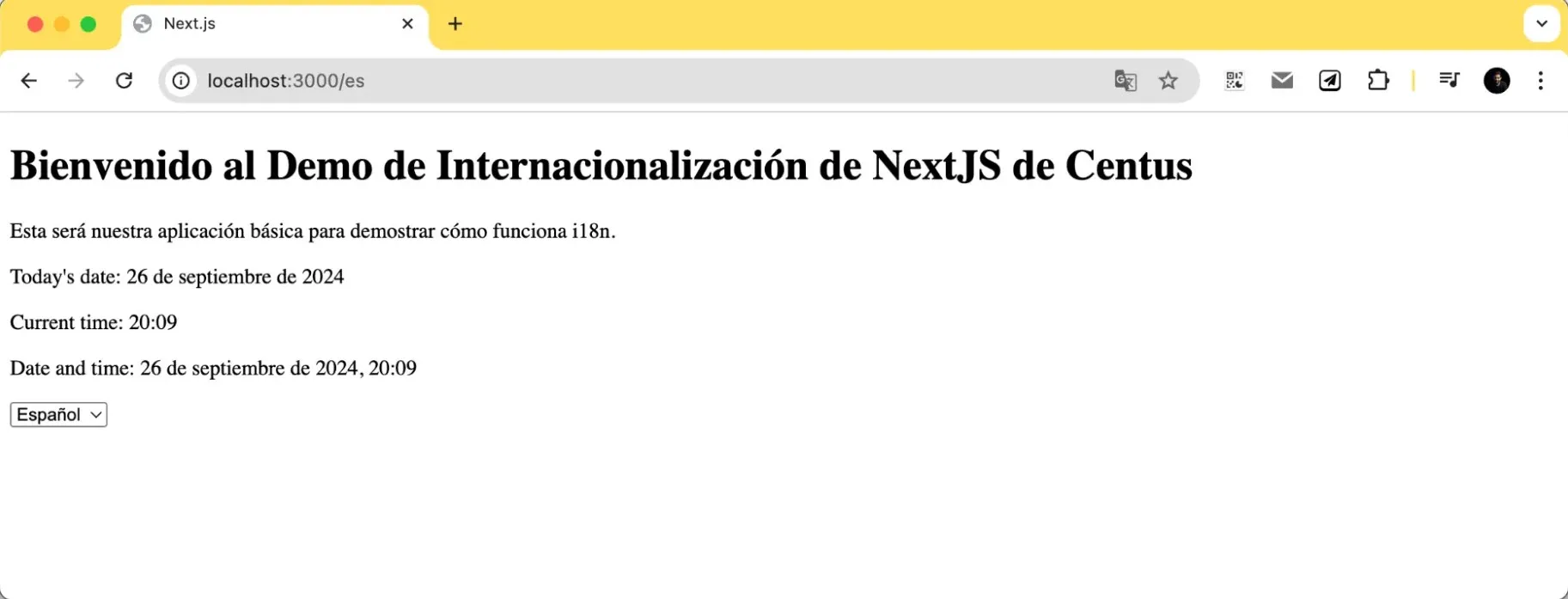 a demo app with localized date and time formats