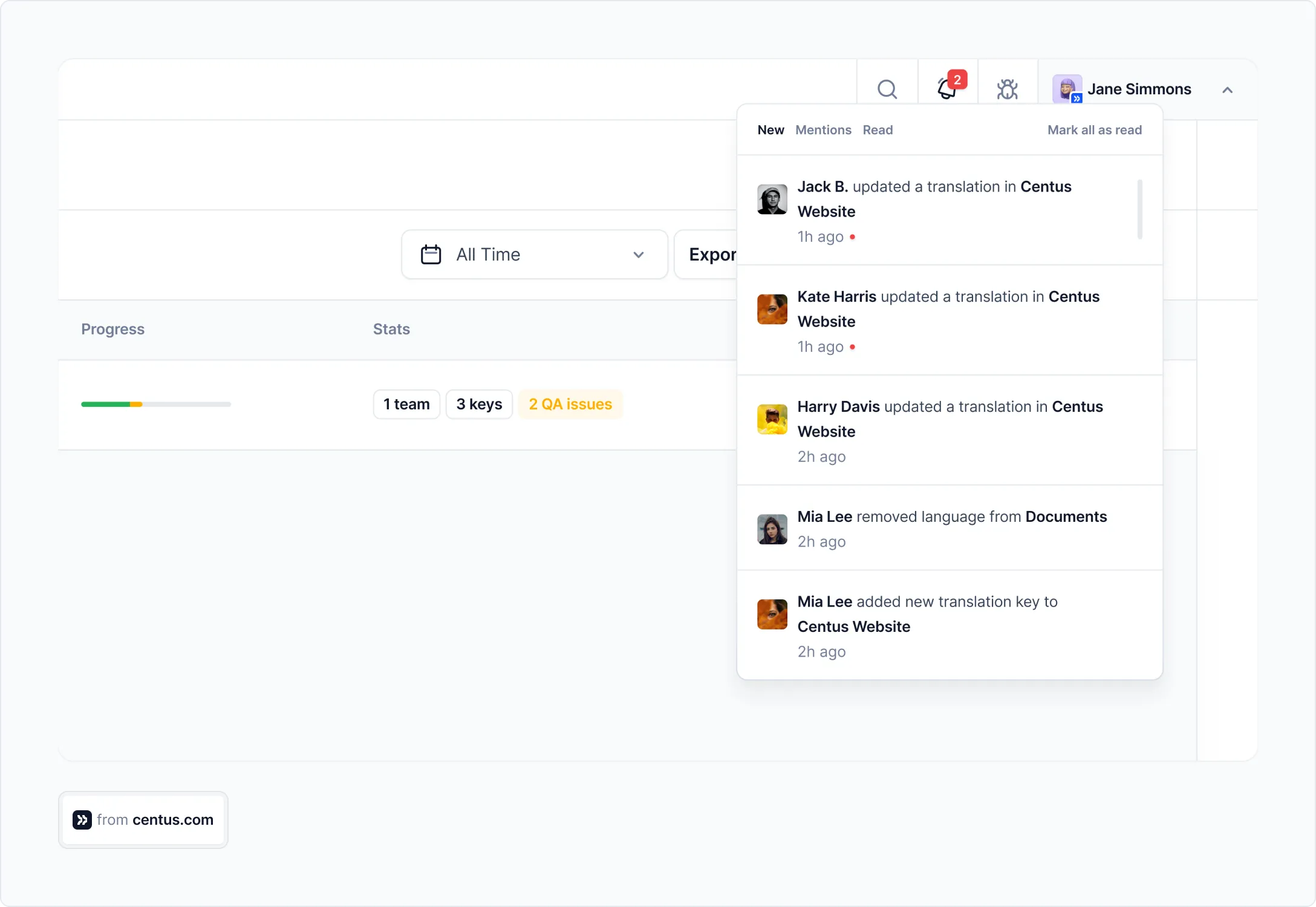 TMS notification panel