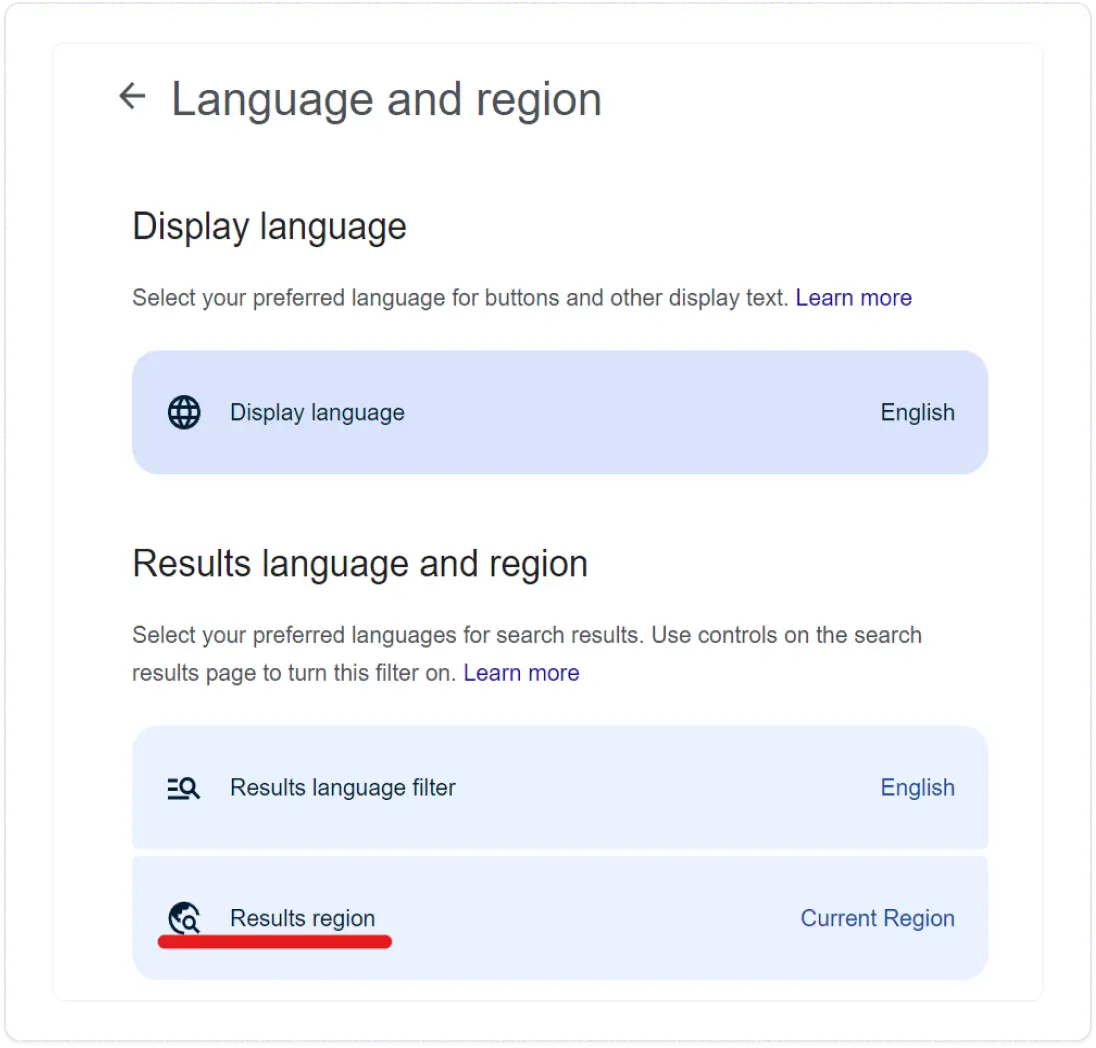 لقطة شاشة لإعدادات المنطقة في Google.webp