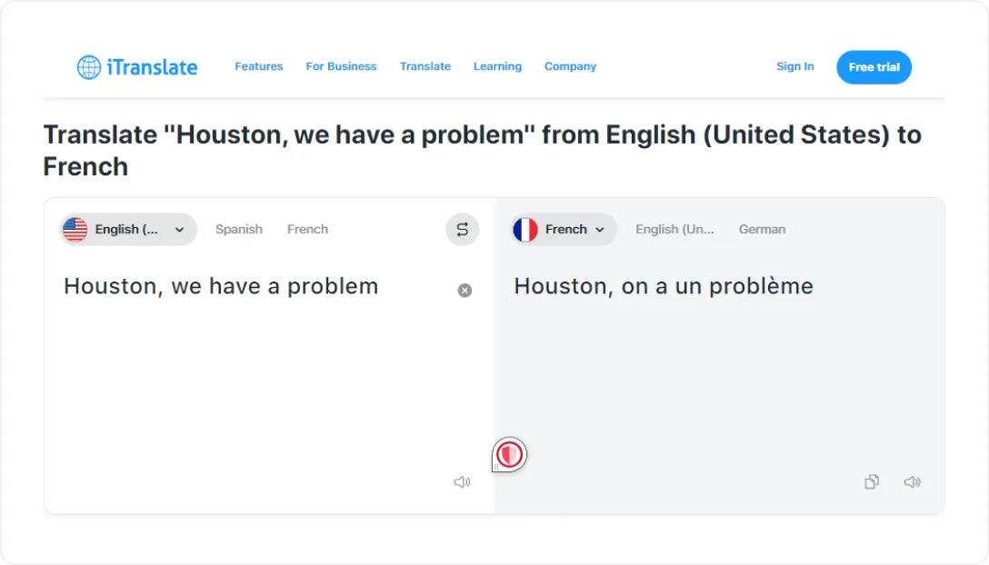 iTranslate mobile screenshot