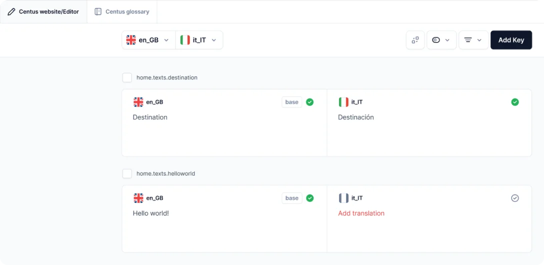 translation in Centus editor