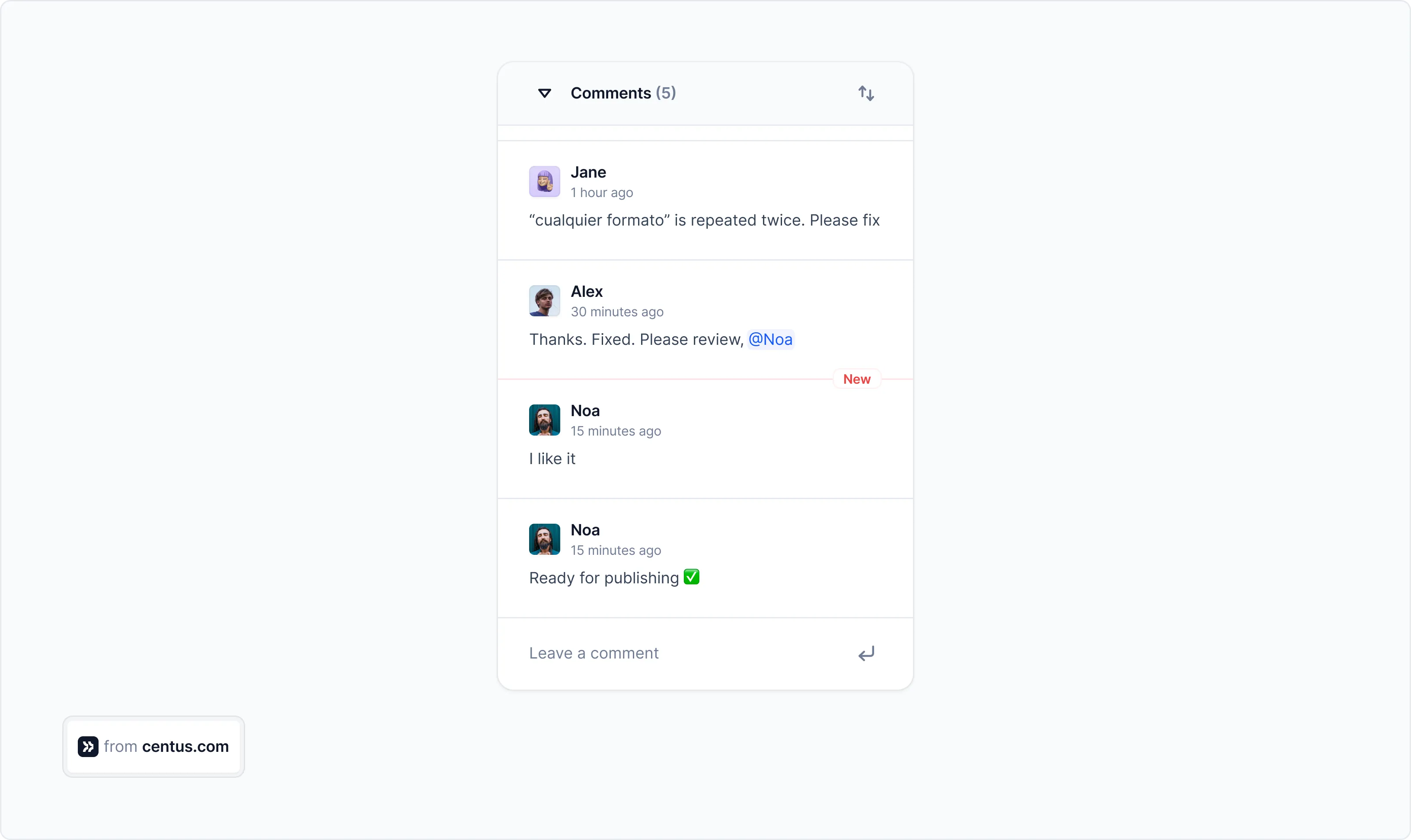 Centus commenting feature