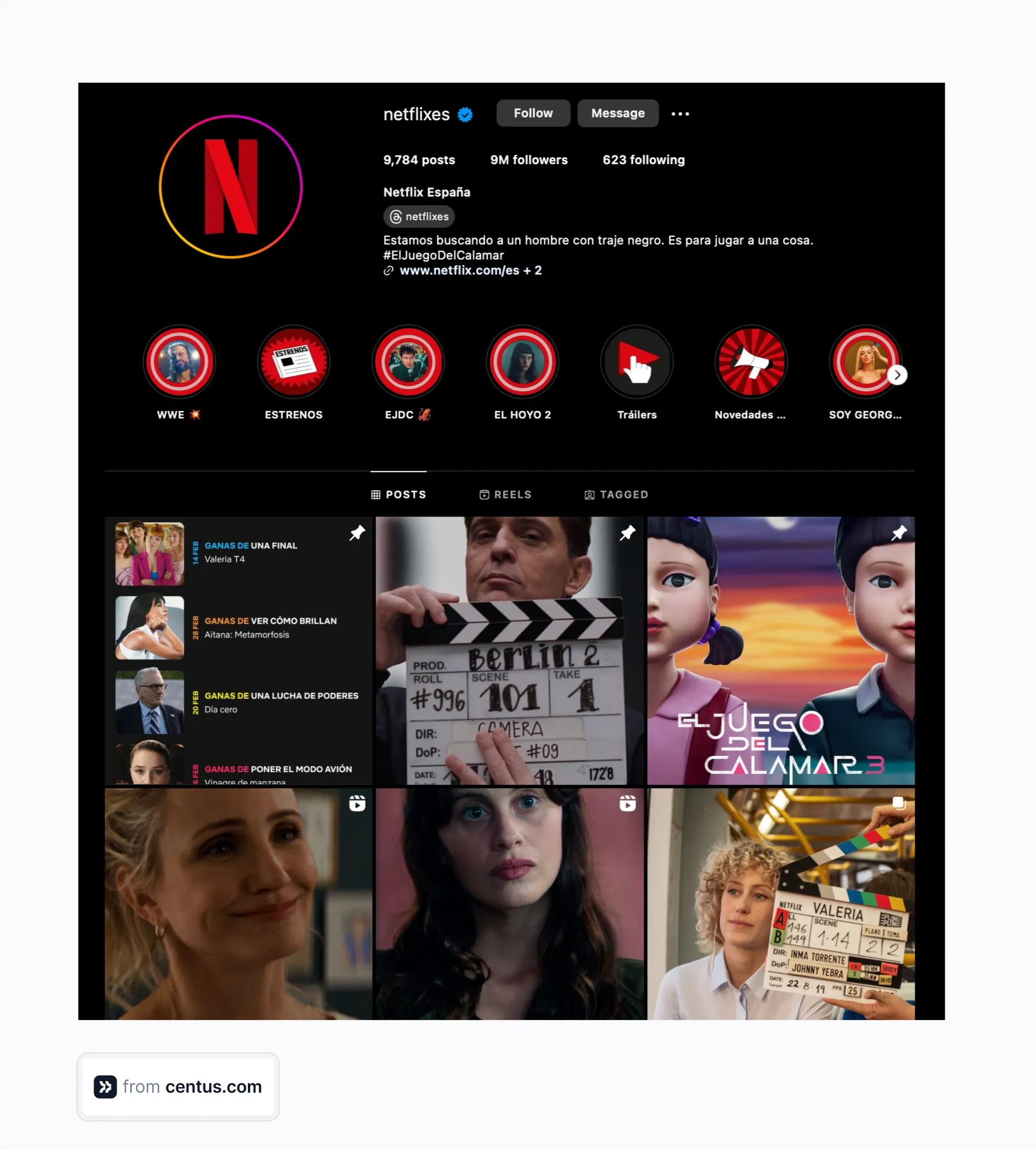 Official Netflix Instagram account in Spain