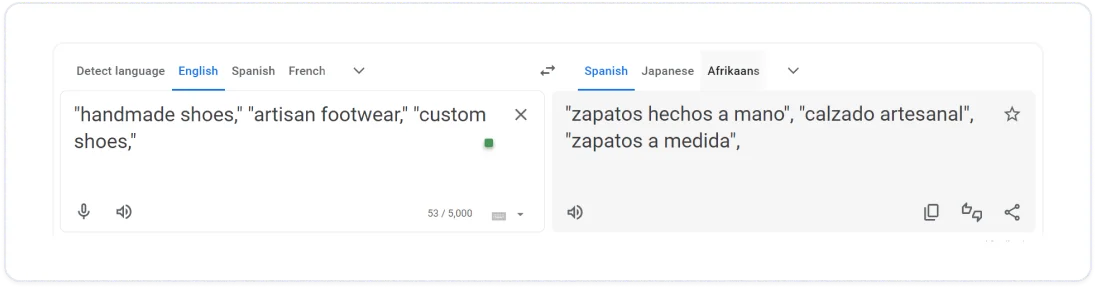 Translating keywords on Google translate