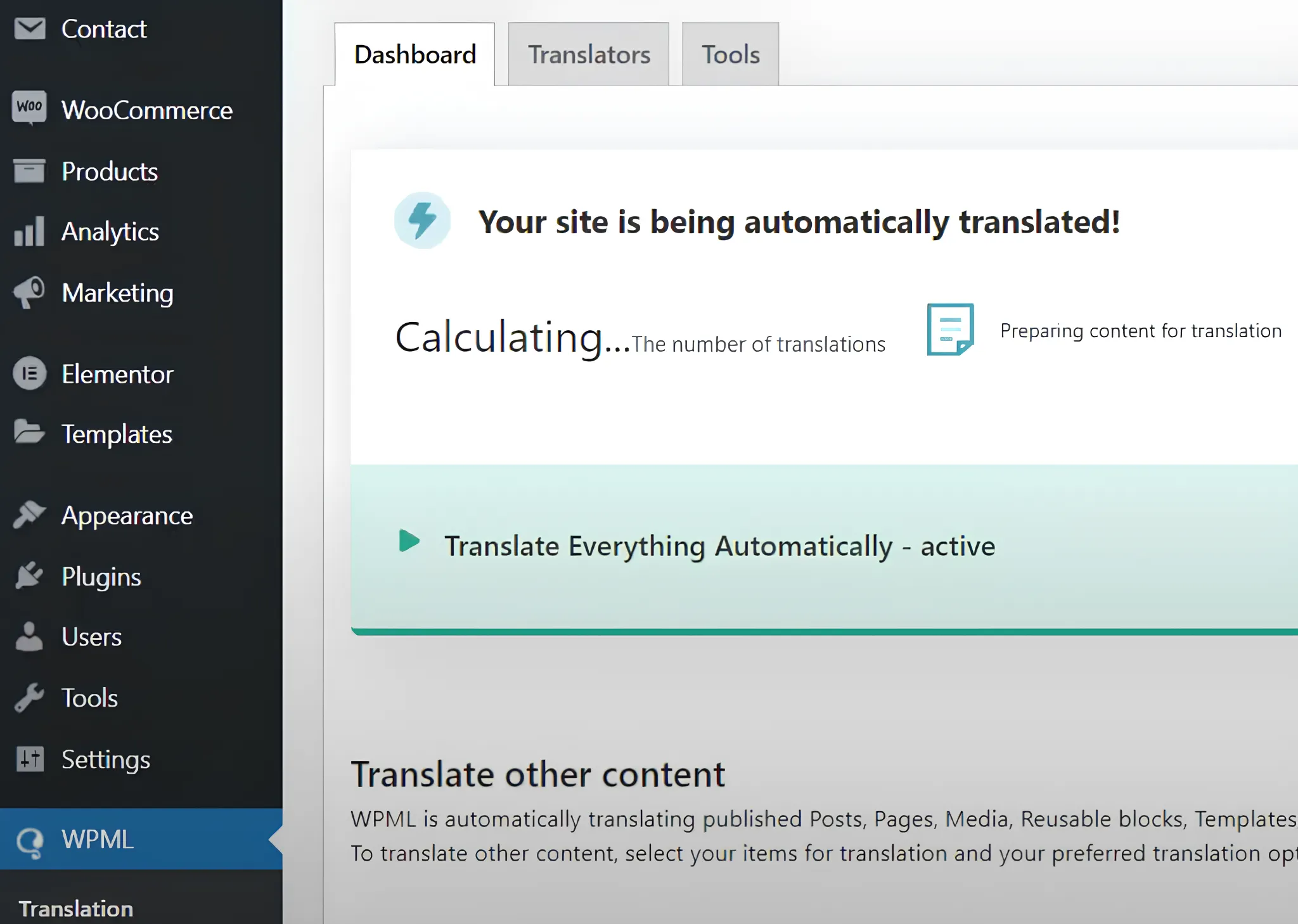 machine translation option in WPML