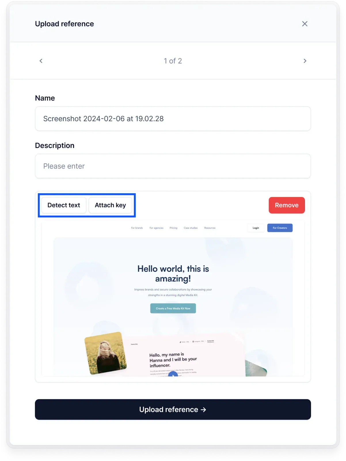 attaching keys to screenshots in Centus