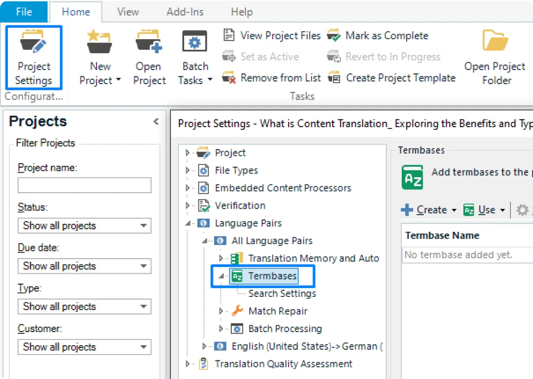 Eine Termbase bei Trados Studio hinzufügen