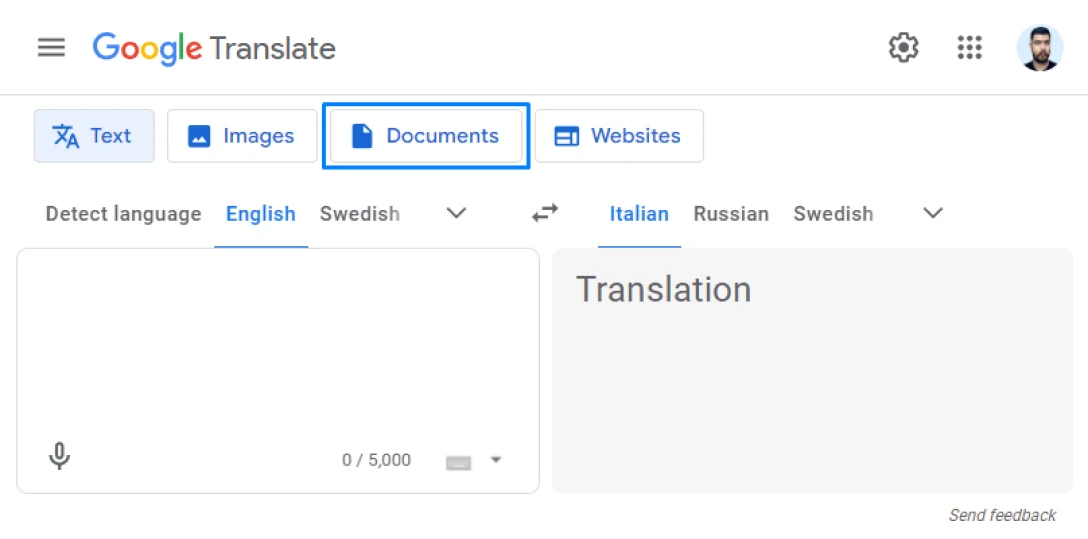 Translation of Excel documents in Google Translate step 1