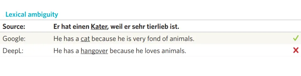 DeepL’s performance under lexical ambiguity