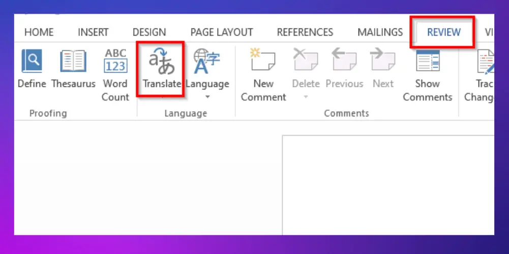 translate selected text in word