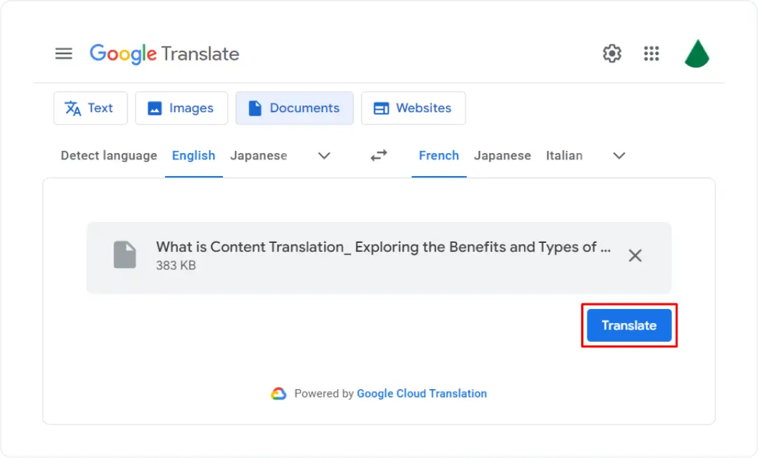  ميزة ترجمة المستندات في خدمة الترجمة من.webp