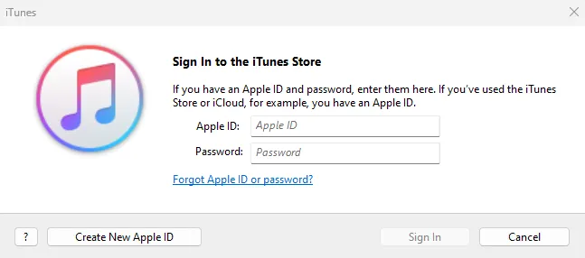 English version of iTunes login modal