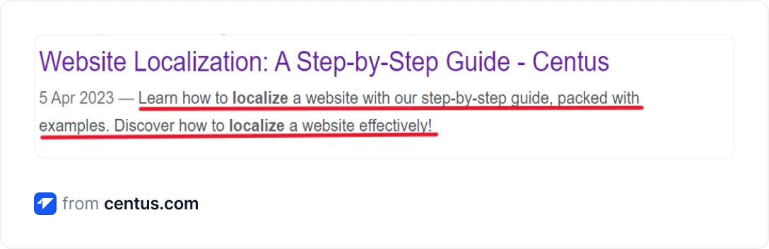 Screenshot of a Centus title tag