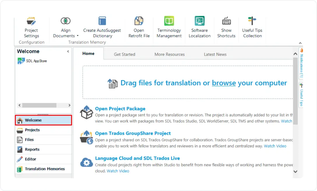  إضافة الملفات المصدر في Trados Studio.webp