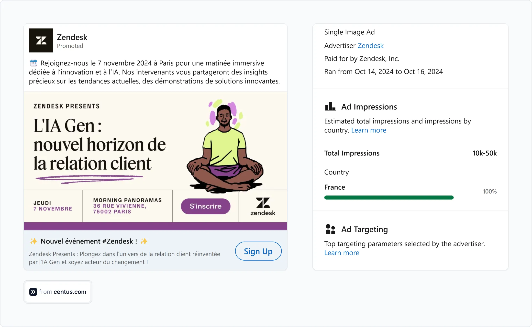 Zendesk's localized LinkedIn ad