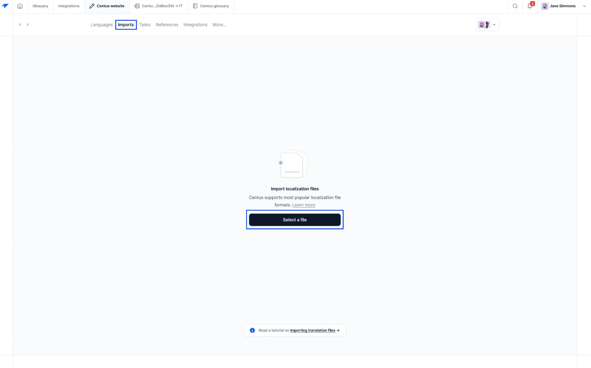 importing documents to Centus