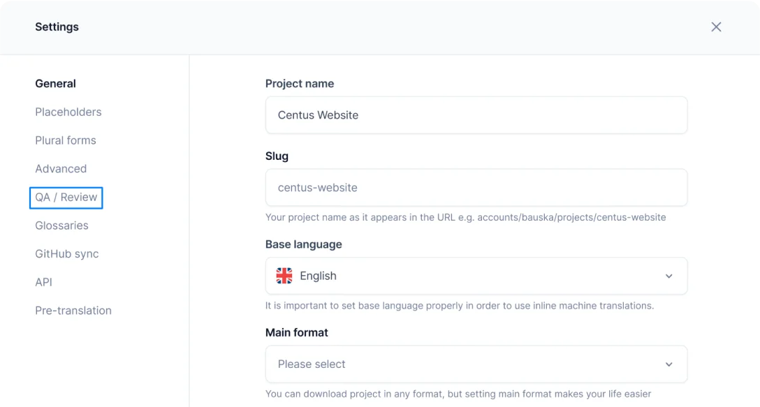 Centus QA and Review section