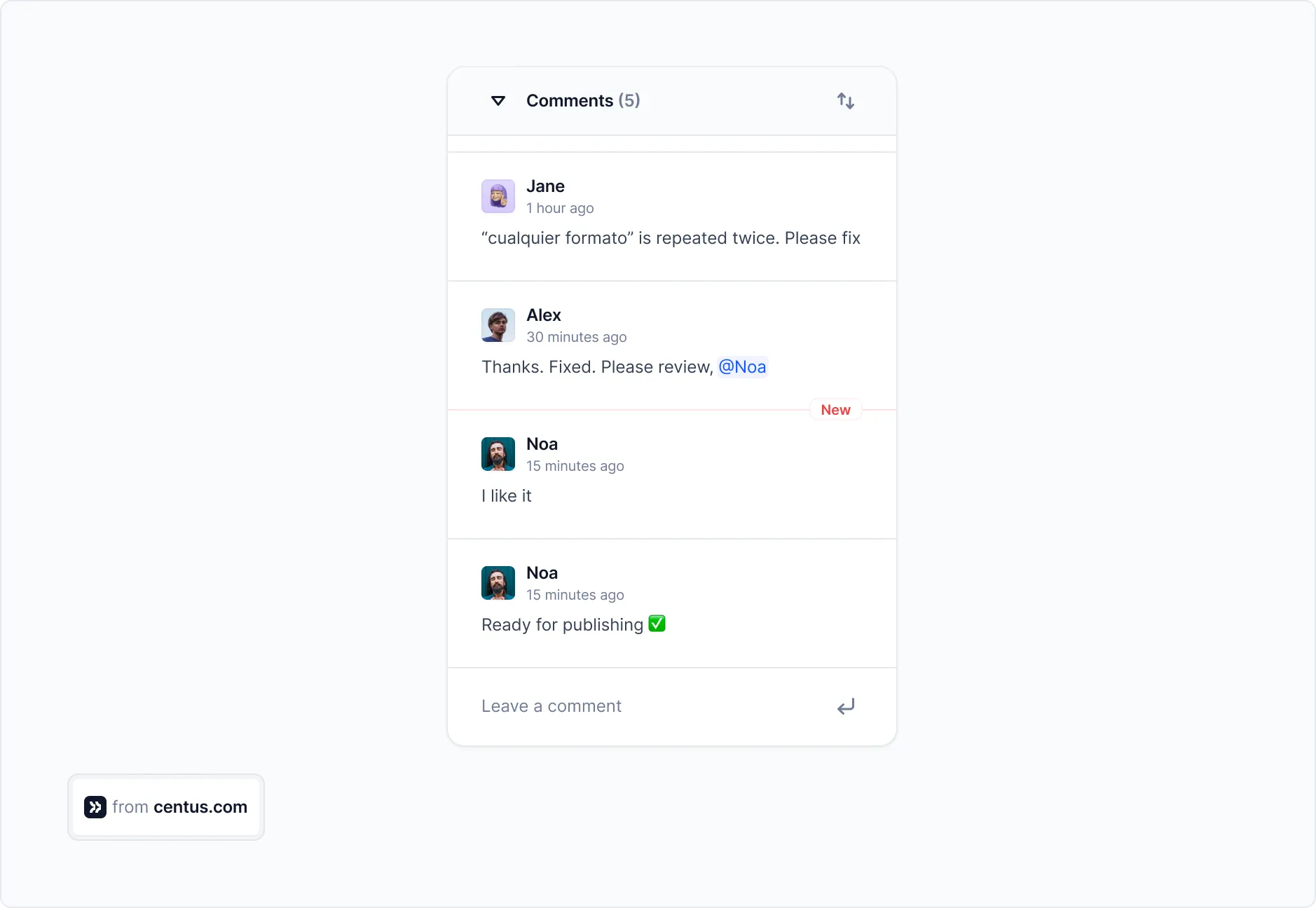 Commenting in Centus