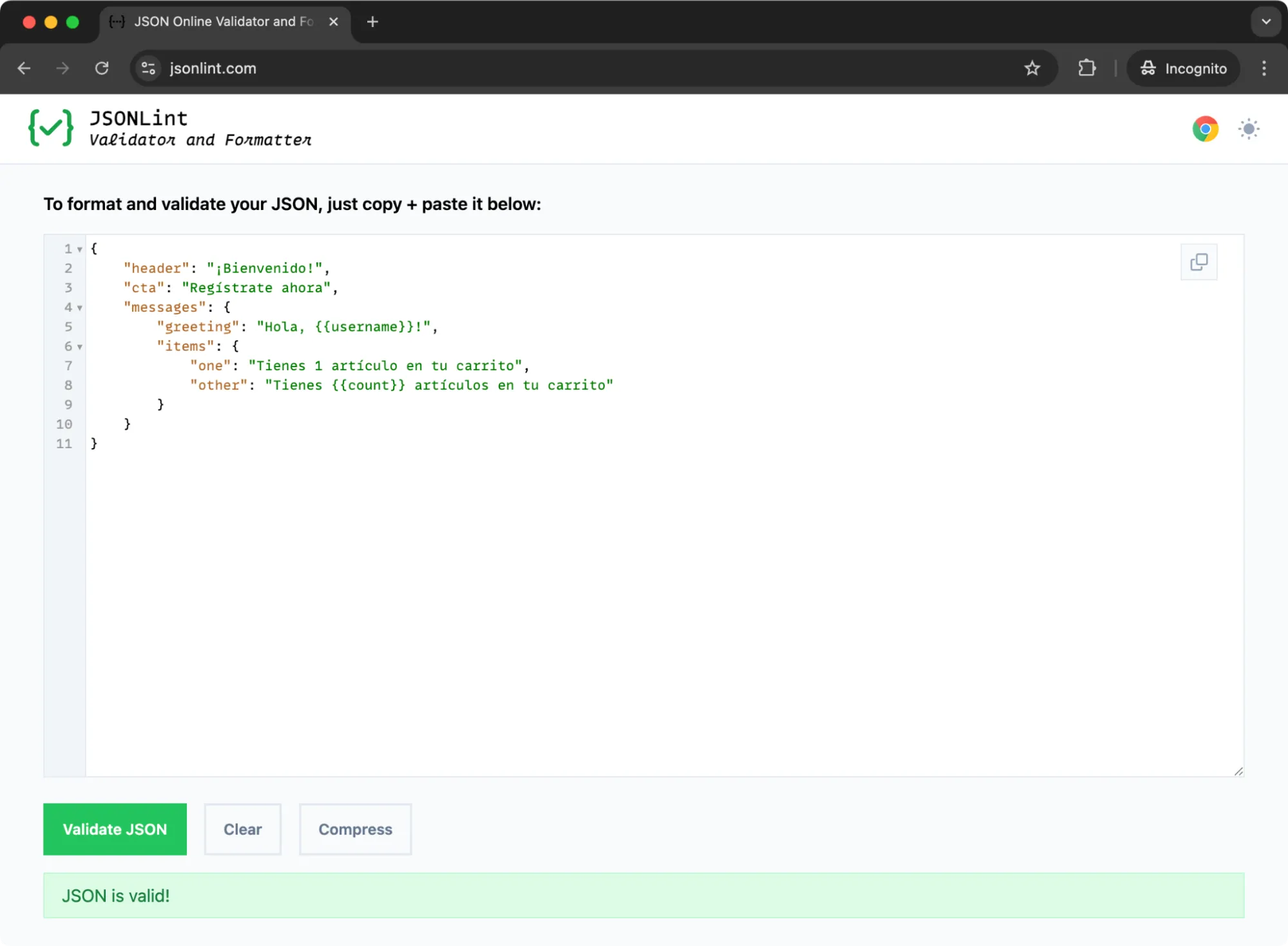using a linter to validate a JSON file