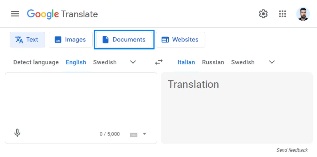 Funktion von Google Translate zur Übersetzung von Dokumenten 1