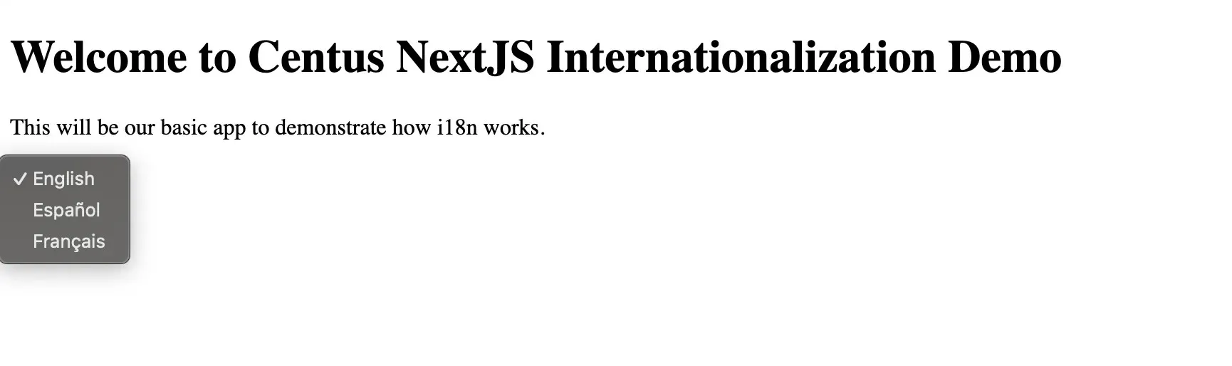 a demo app with a language selection drop-down