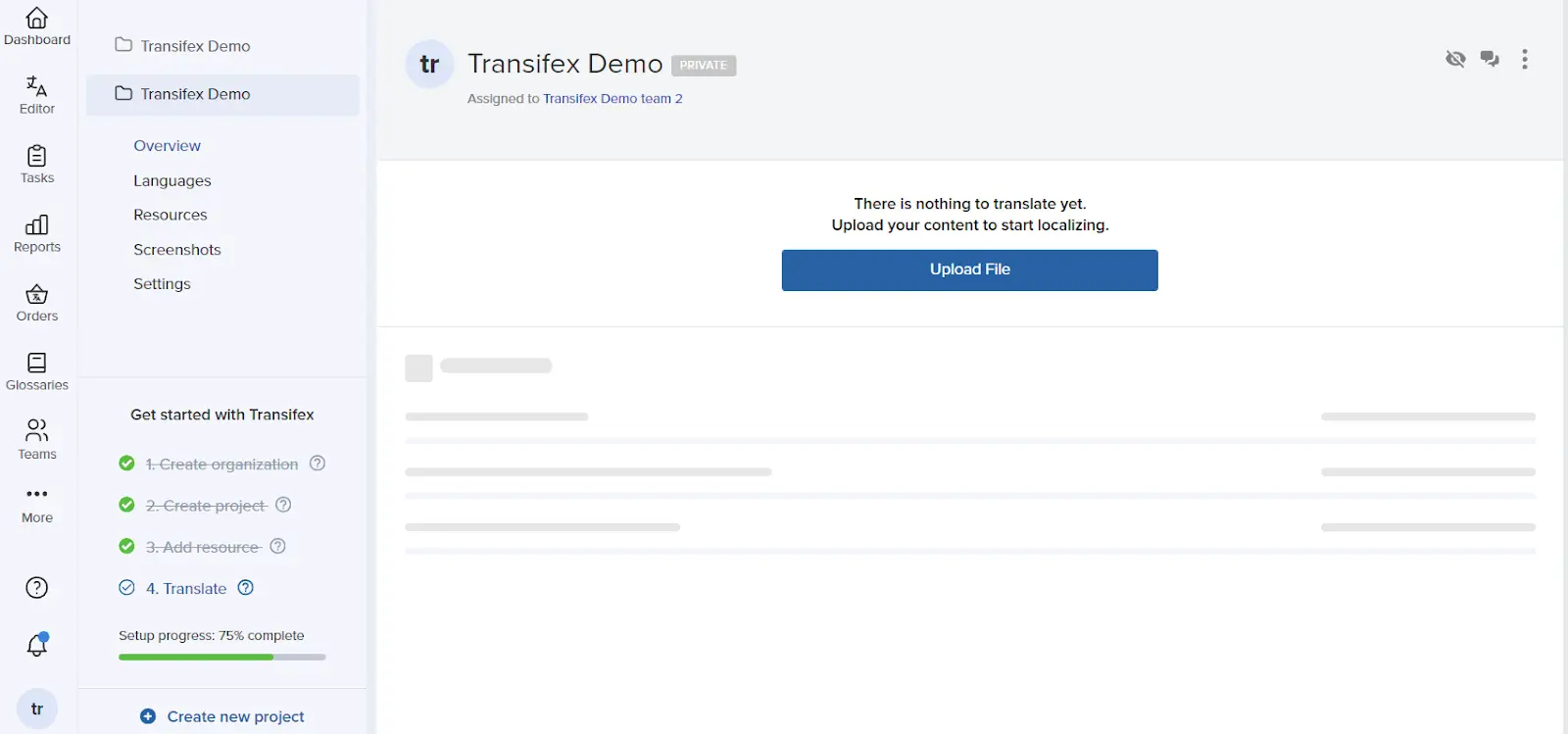 Transifex platform interface