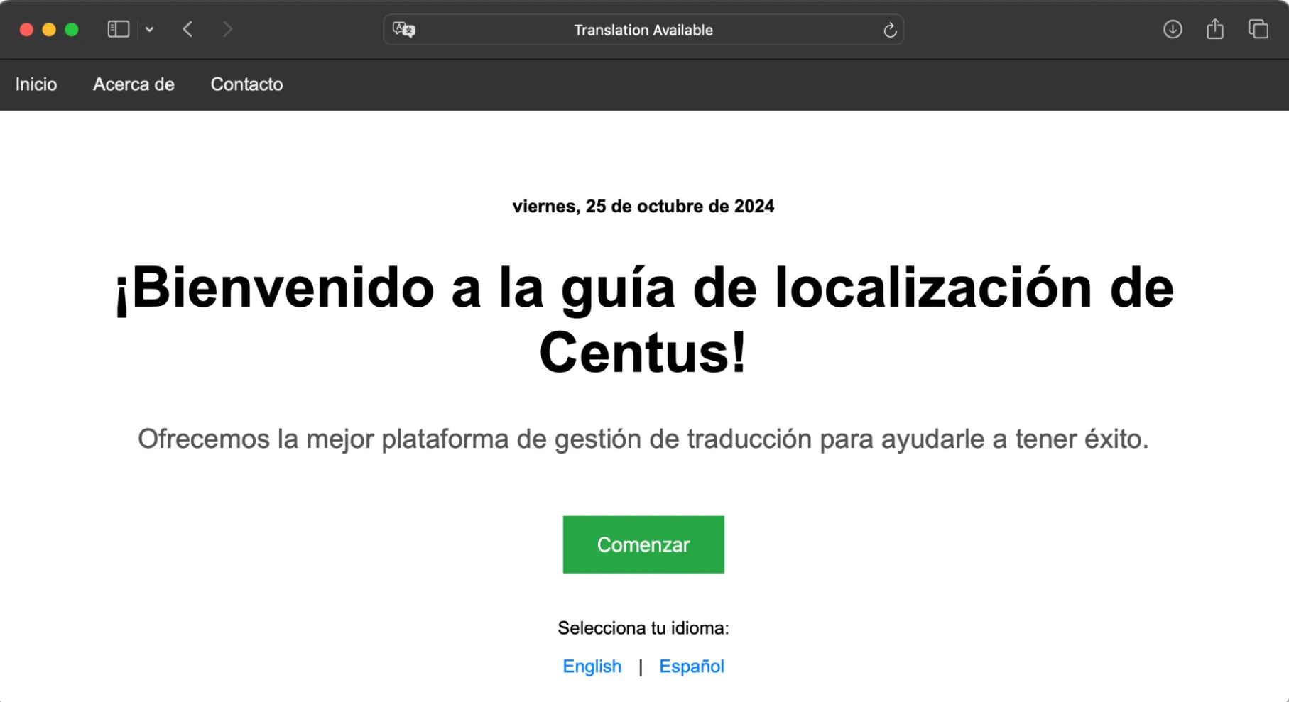 demo app displaying a localized date
