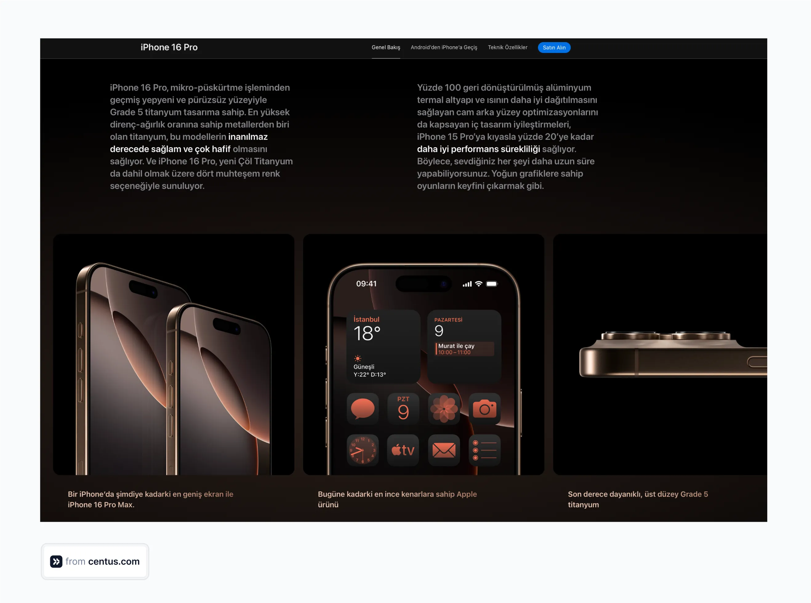 iPhone 16 Pro overview page in Turkey