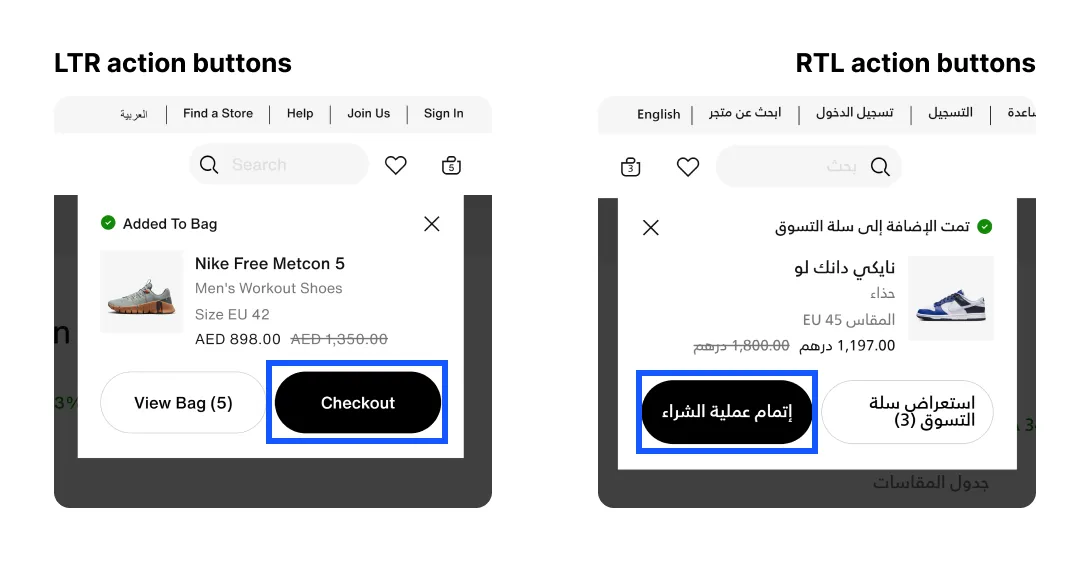 Action buttons in LTR and RTL