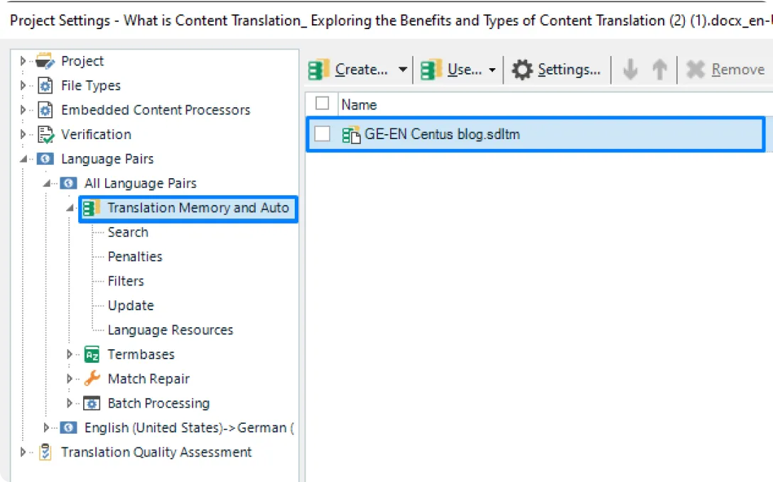 Eine Translation Memory bei Trados Studio hinzufügen