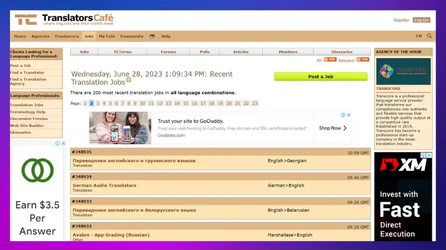 TranslatorsCafe homepage