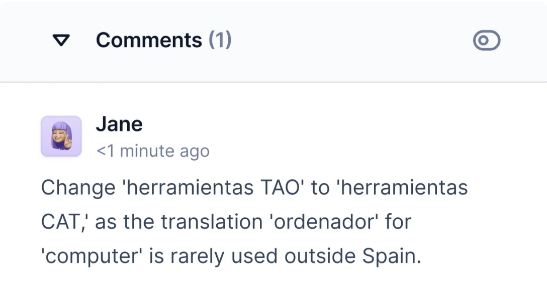 Comment box in Centus