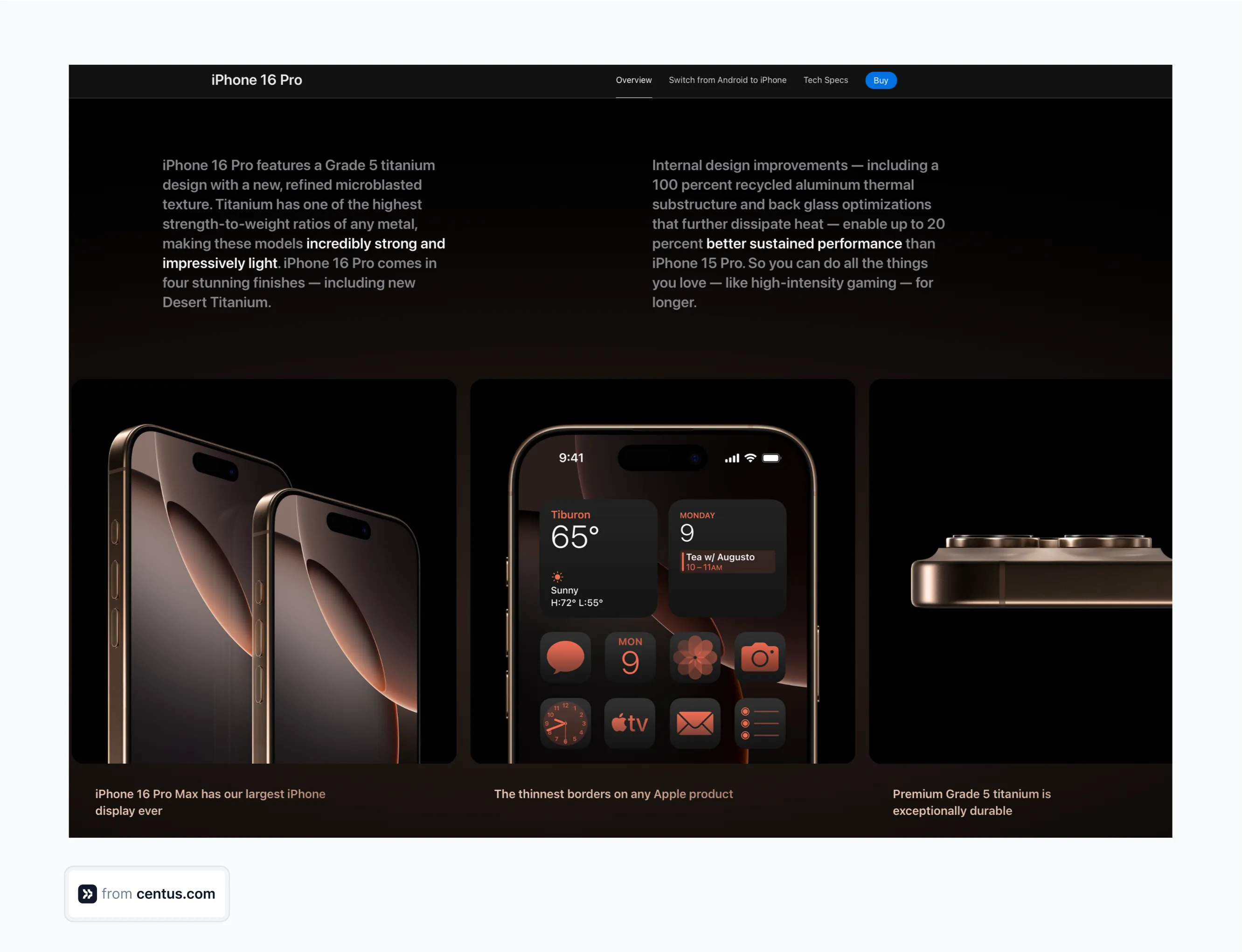 iPhone 16 Pro overview page in the US